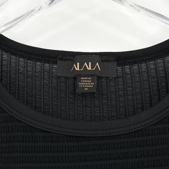 ALALA Sleeveless Crew Neck Horizontal Sheer Ribbed Top Black M - Picture 4 of 6